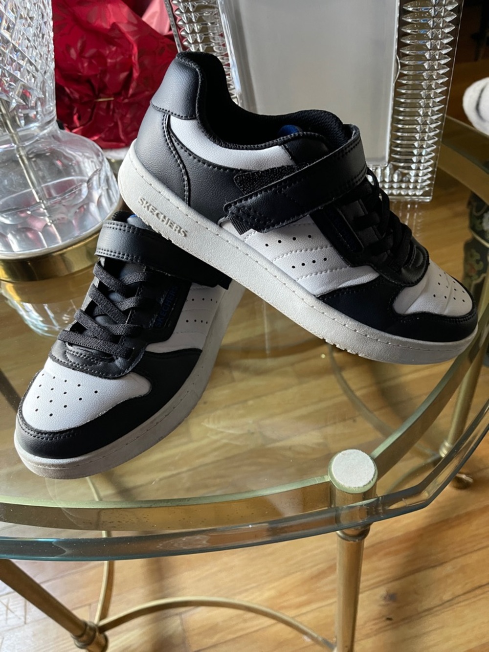 Skechers Black and White Low-Top Velcro Sneakers